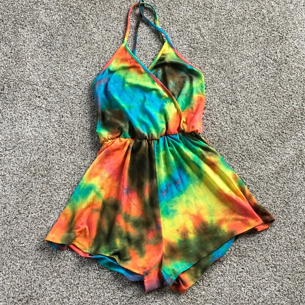 Ginger G Women's Tie-Dye Halter Romper - Rainbow